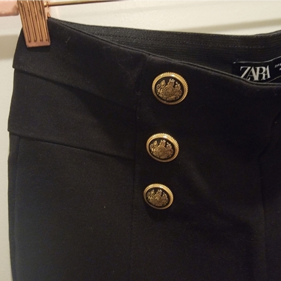 Zara Black High Waisted Pull On Seamed Leggings with Gold Buttons Ponte Pants - Picture 6 of 9